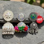 Traditional 3-Pair Jhumka Earrings Combo with White Pearls