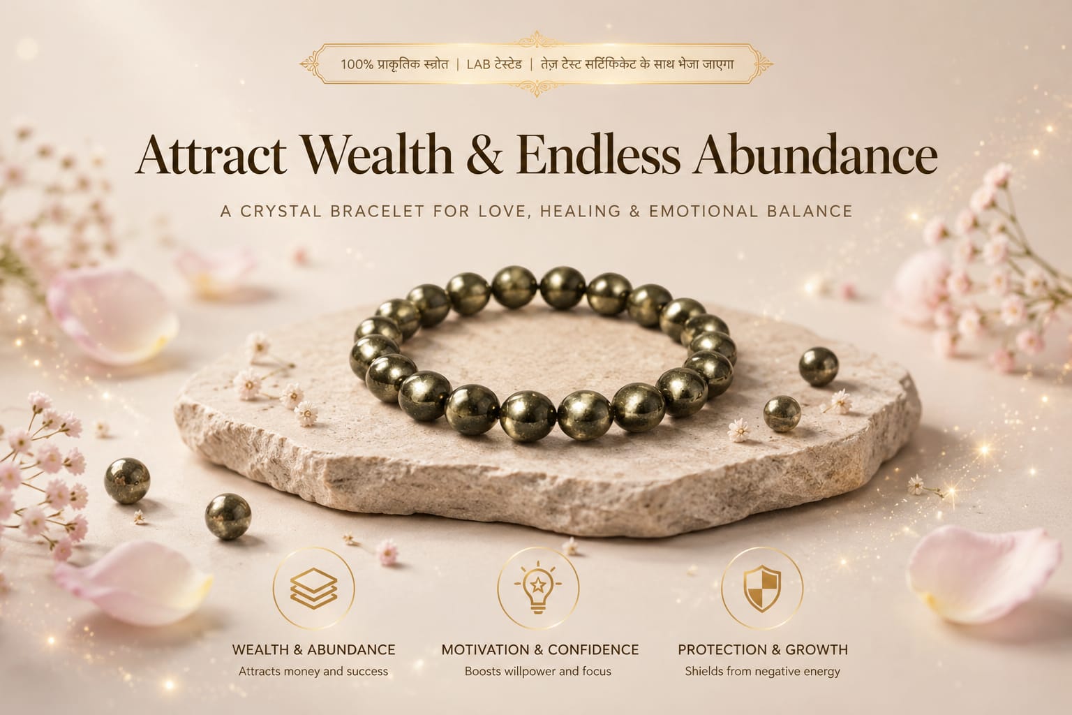 Natural Pyrite Bead Bracelet with Laboratory Authenticity Report - Image 2