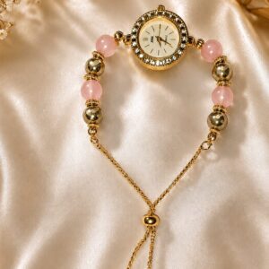 Elegant Pink Beaded Bracelet Watch